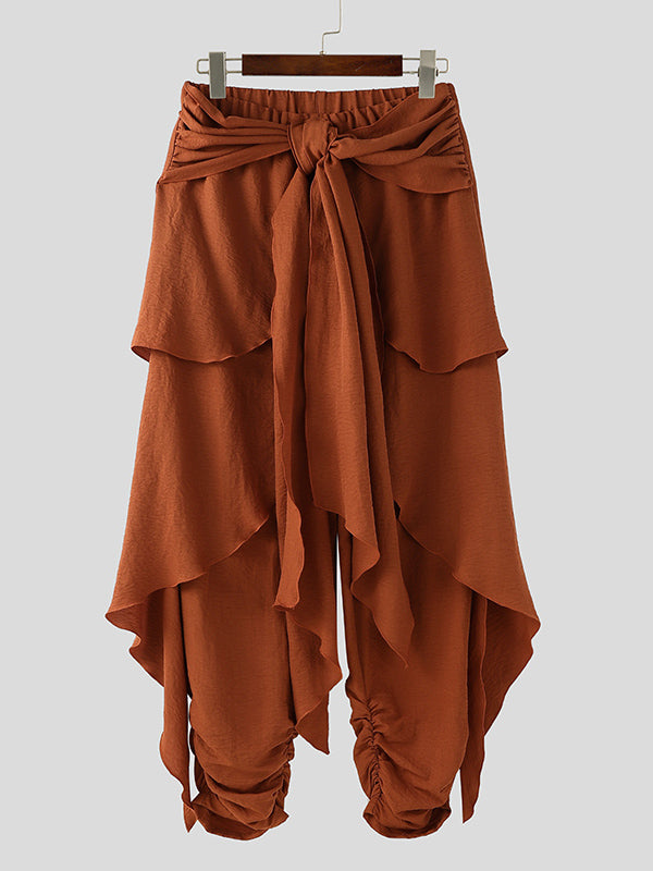 Mens Solid Color Asymmetrical Textured Ruched Pant SKUK99769