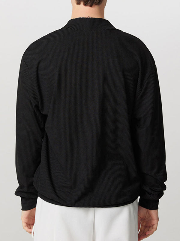 Mens Textured Asymmetrical V-Neck Long-Sleeve Sweater SKUK82215