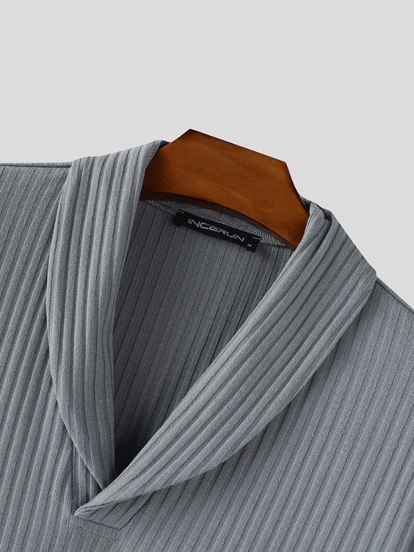 Men's Knit Textured Lapel Long Sleeve Sweater SKUL28254