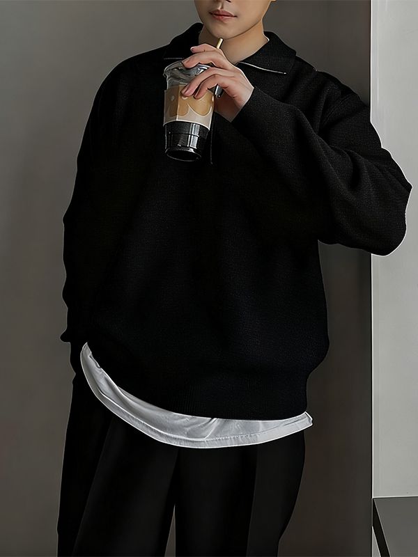 Men's Textured Half High Neck Long Sleeve Sweater SKUL38551