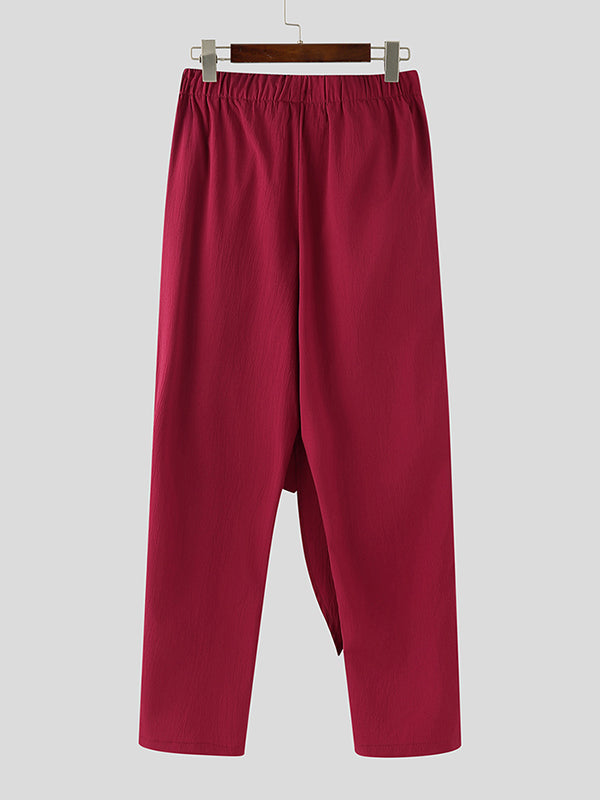 Mens Solid Color Irregular Pleated Long Pant SKUK99771