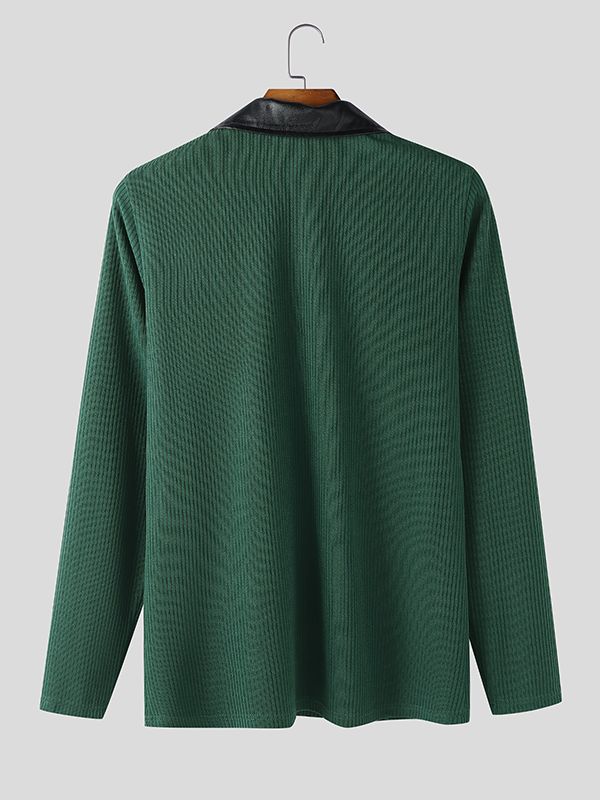 Men's Knit Textured Contrast Collar Long Sleeve Sweater SKUL45341