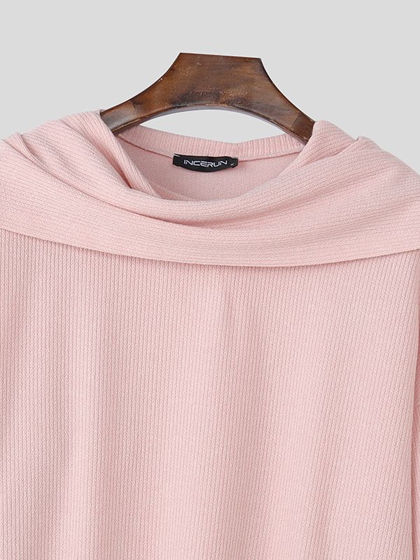 Men's Solid Color Textured Drape Neck Long Sleeve Sweater SKUL45163