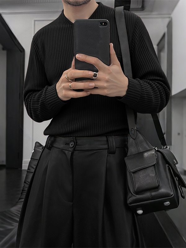 Men's Solid Color Knitted Long Sleeve Sweater SKUL39024