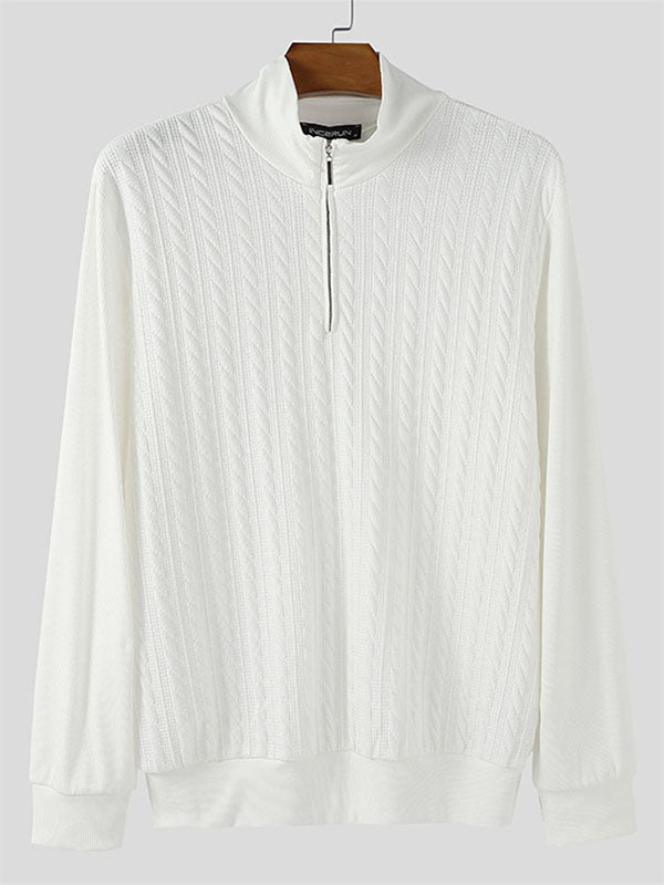Men's Texture Half Placket Zip Long Sleeve Sweater SKUL34483