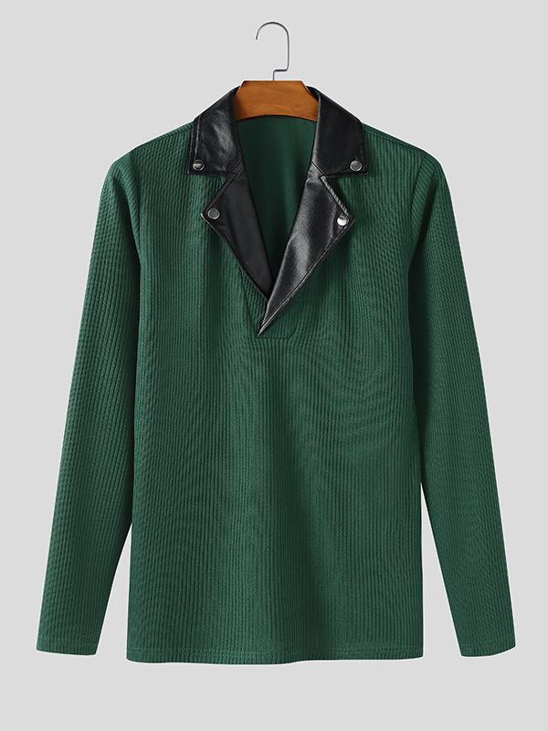 Men's Knit Textured Contrast Collar Long Sleeve Sweater SKUL45341