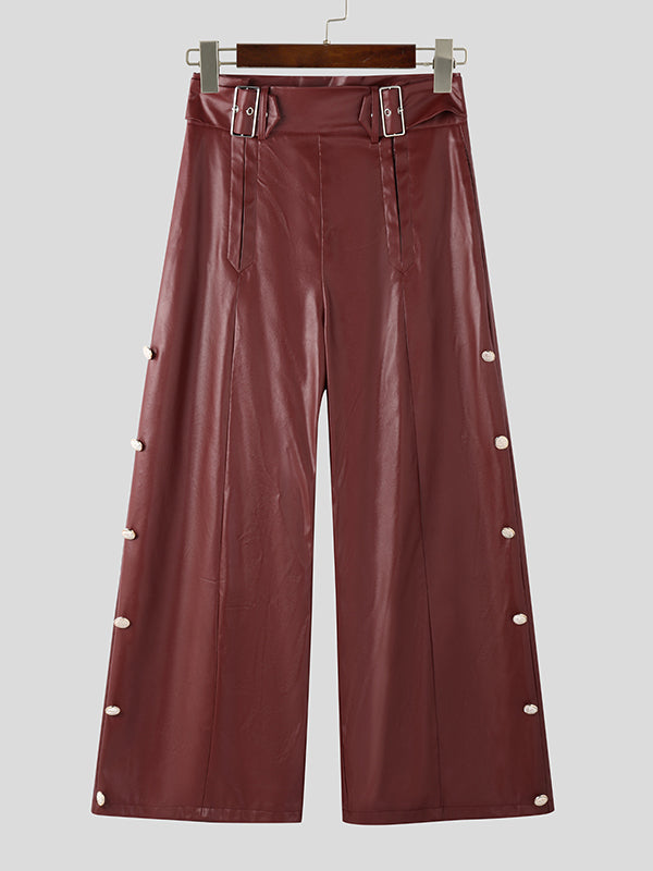 Mens Metal Buckle Patchwork High-Waisted Pant SKUK98082