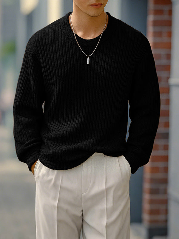 Men's Solid Color Textured Long Sleeve Sweater SKUL29705