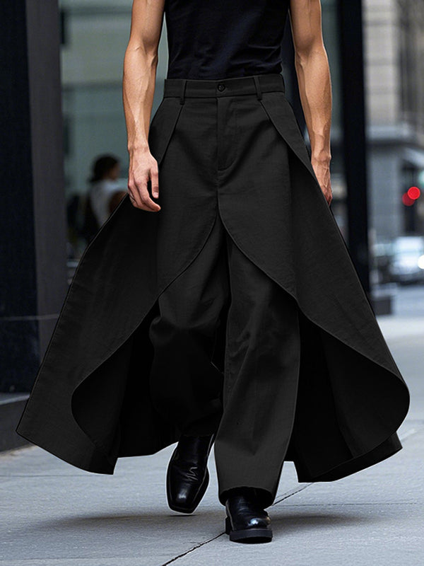 Mens Solid Color Layered Wide-Leg Long Pant SKUK99653