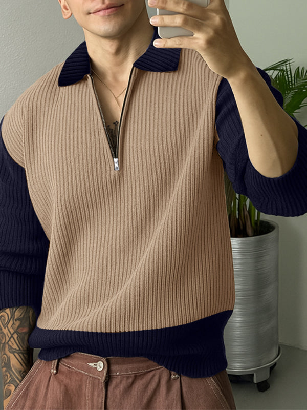 Men's Knit Colorblock Half-Zip Long Sleeve Sweater SKUL28248
