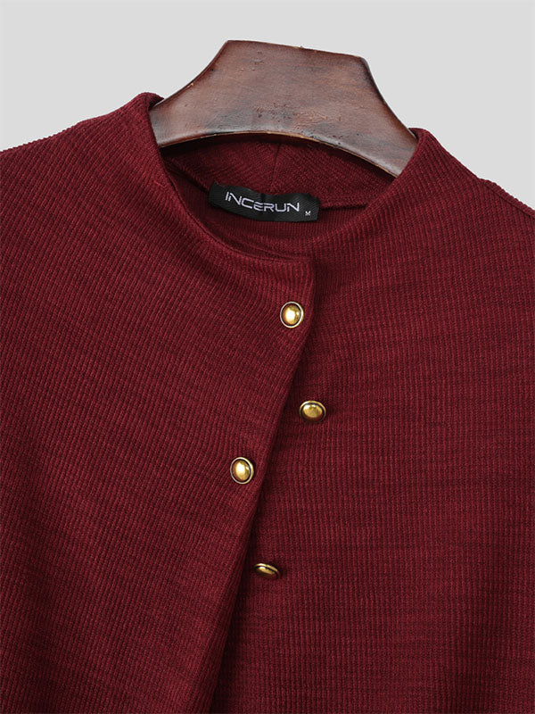 Men's Metal Buckle Patchwork Textured Long Sleeve Sweater SKUL29608