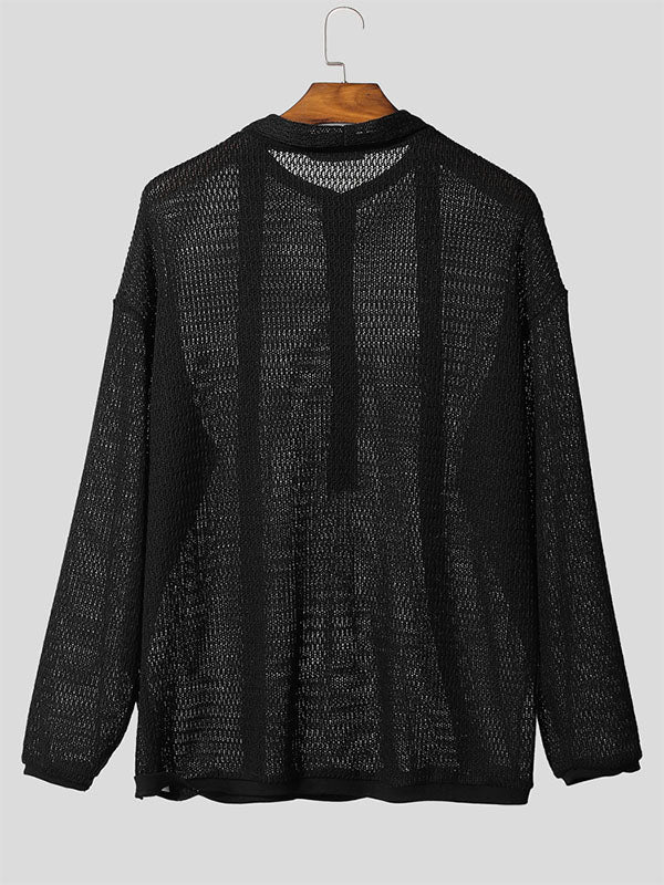 Men's Sheer Hollow Out Long Sleeve Sweater SKUL29587