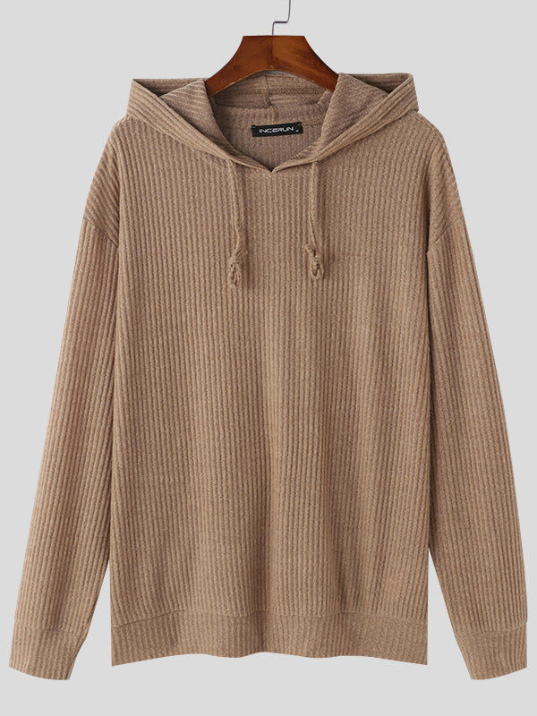 Mens Solid Ribbed Knit Hooded Sweater SKUK74076