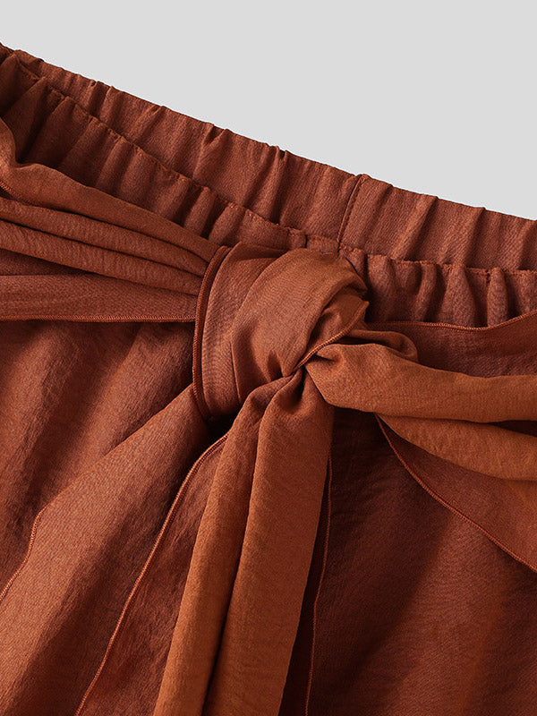 Mens Solid Color Asymmetrical Textured Ruched Pant SKUK99769