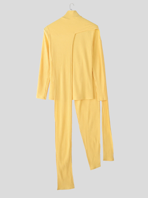 Men's Shawl Patchwork High Neck Long Sleeve Sweater SKUL29745