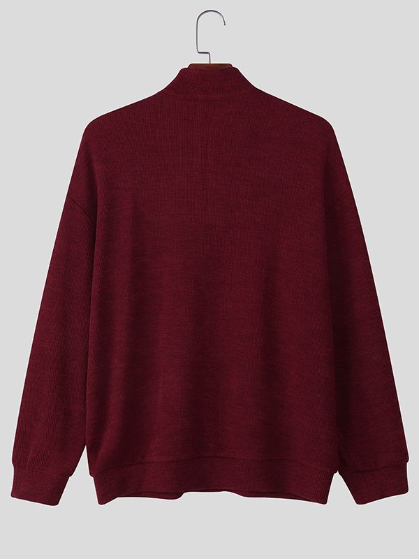 Men's Textured Half High Neck Long Sleeve Sweater SKUL38551