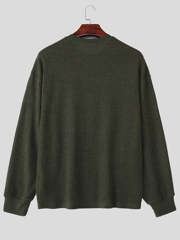 Men's Solid Color Textured Long Sleeve Sweater SKUL29705