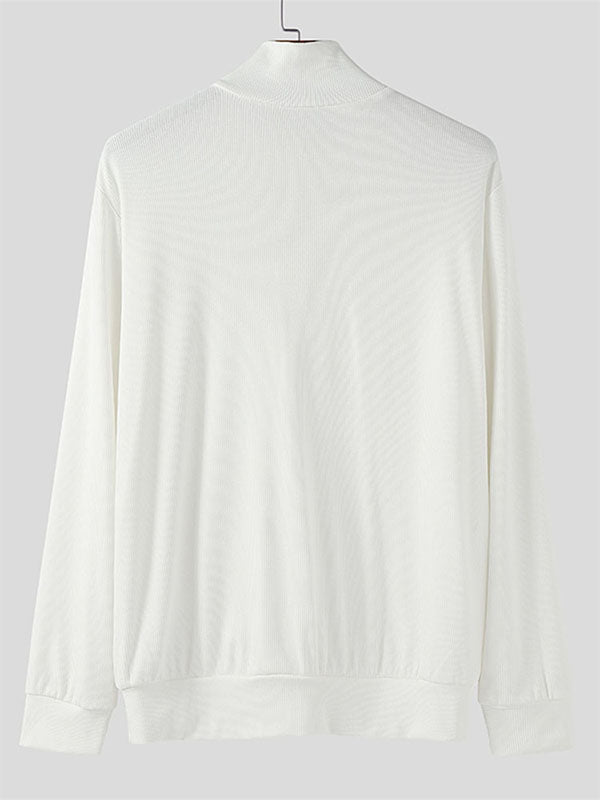 Men's Texture Half Placket Zip Long Sleeve Sweater SKUL34483