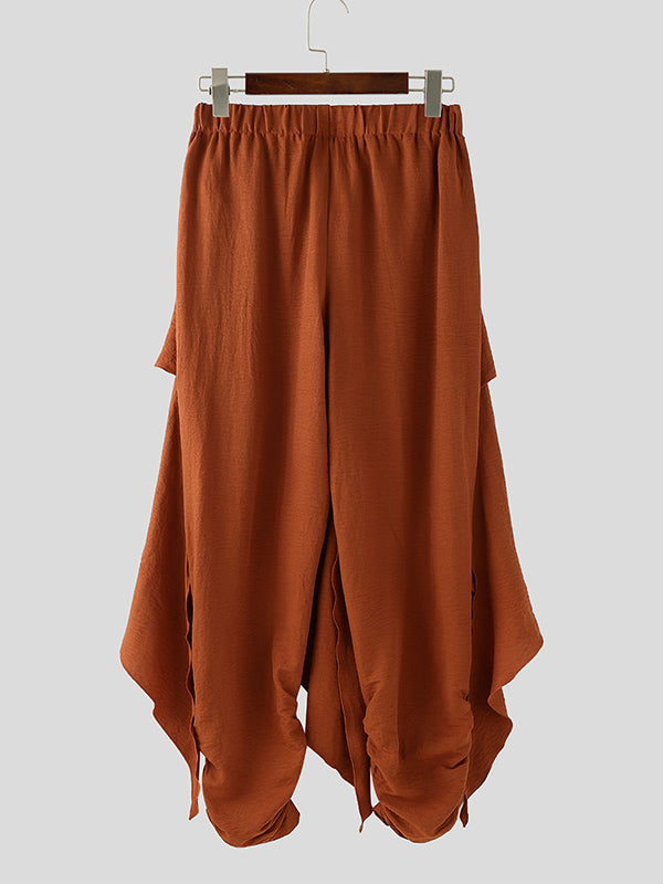 Mens Solid Color Asymmetrical Textured Ruched Pant SKUK99769
