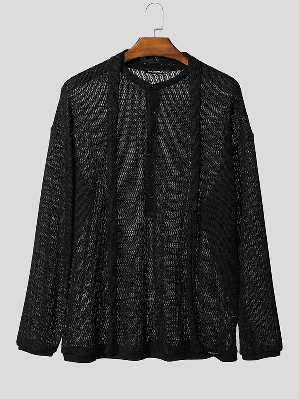 Men's Sheer Hollow Out Long Sleeve Sweater SKUL29587
