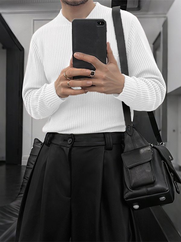 Men's Solid Color Knitted Long Sleeve Sweater SKUL39024