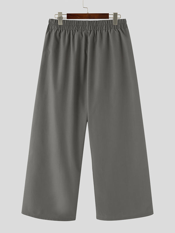 Mens Solid Pocket Loose Wide Leg Samurai Pants SKUJ94380