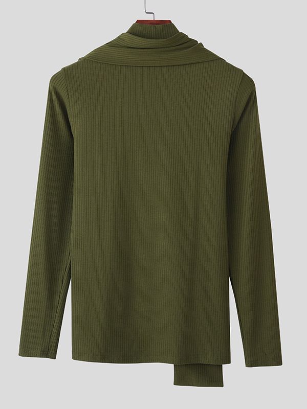 Men's Textured Knit Neck Warmer Long Sleeve Sweater SKUL43817