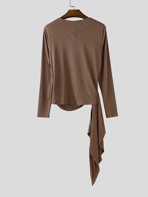 Men's Knitted Twist Tie V Neck Long Sleeve Sweater SKUL35102