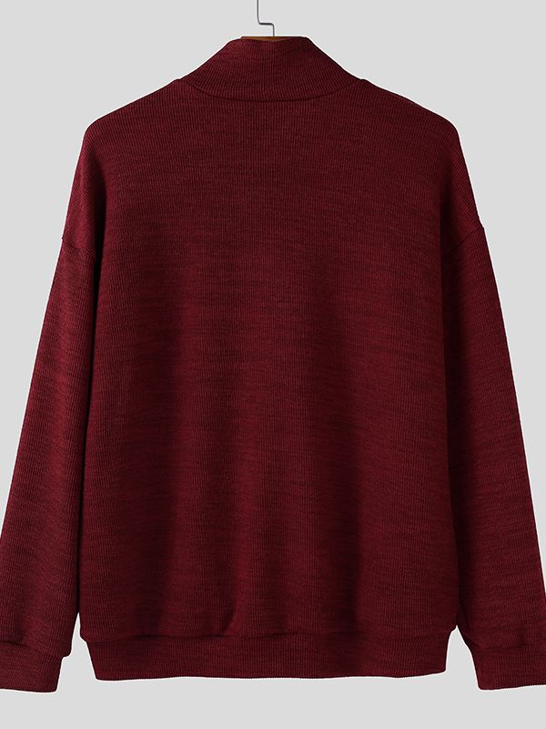 Men's Knit Texture High Neck Long Sleeve Sweater SKUL35120