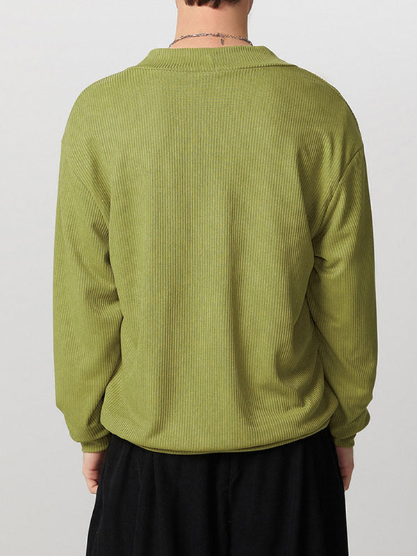 Mens Textured Asymmetrical V-Neck Long-Sleeve Sweater SKUK82215