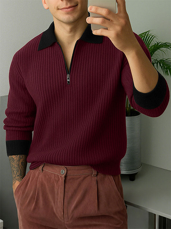 Men's Colorblock Textured Long Sleeve Sweater SKUL28554