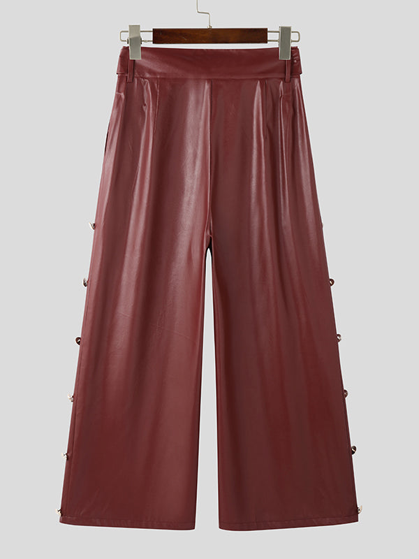 Mens Metal Buckle Patchwork High-Waisted Pant SKUK98082