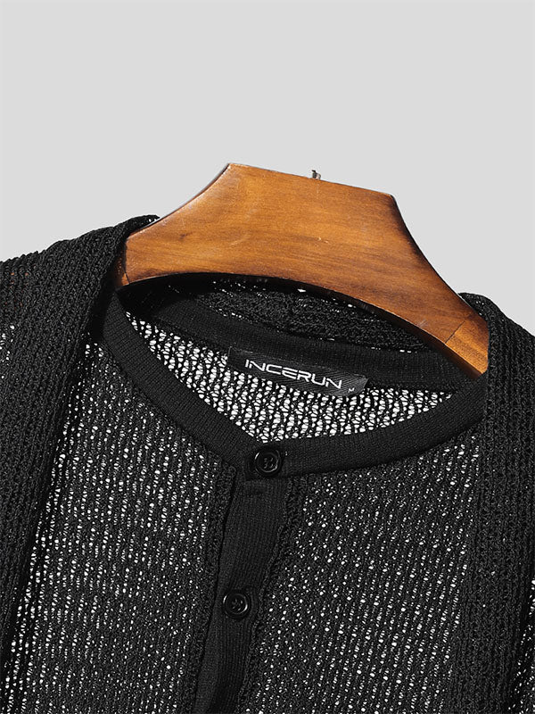 Men's Sheer Hollow Out Long Sleeve Sweater SKUL29587