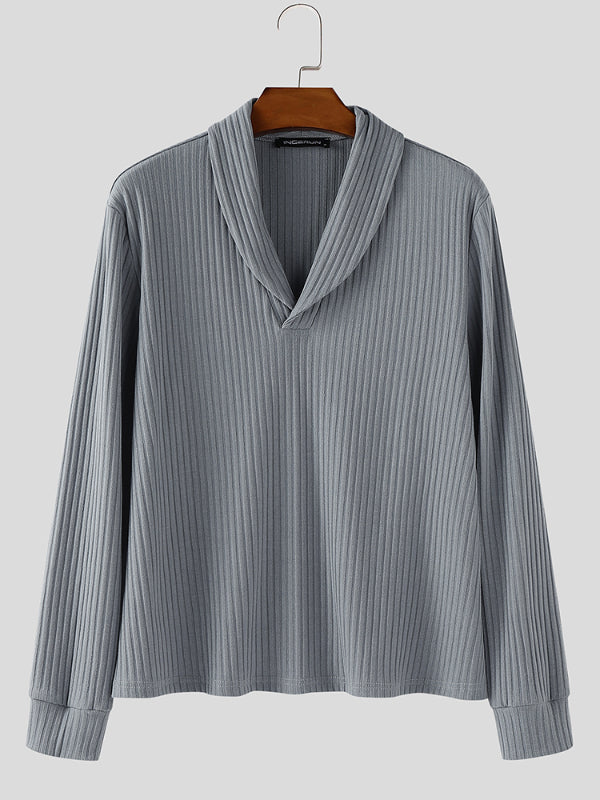 Men's Knit Textured Lapel Long Sleeve Sweater SKUL28254