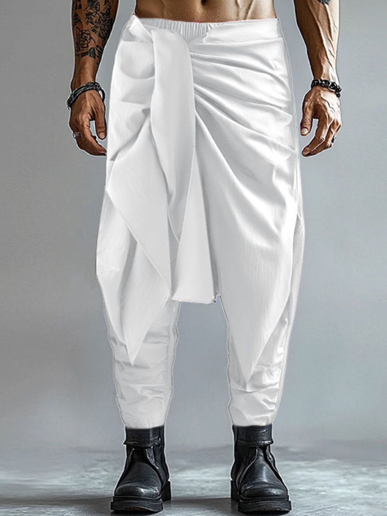 Mens Solid Color Irregular Pleated Long Pant SKUK99771