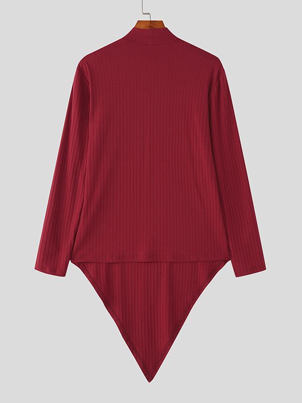 Men's Textured Turtleneck Irregular Hem Long Sleeve Sweater SKUL37543